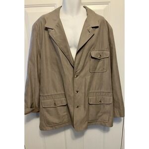 Vtg TravelSmith‎ Jacket Men's Sz 50L XL Button Up Chore Safari Coat Beige Taupe